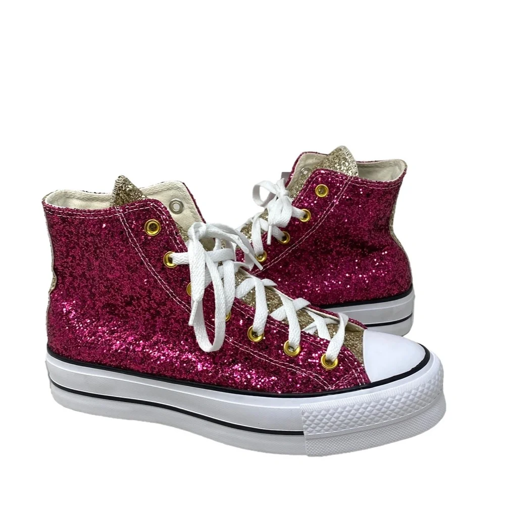Converse Ctas Lift Shoe Platform For Women Glitter Red Beige Custom 570626C-WPGW - Picture 6 of 10